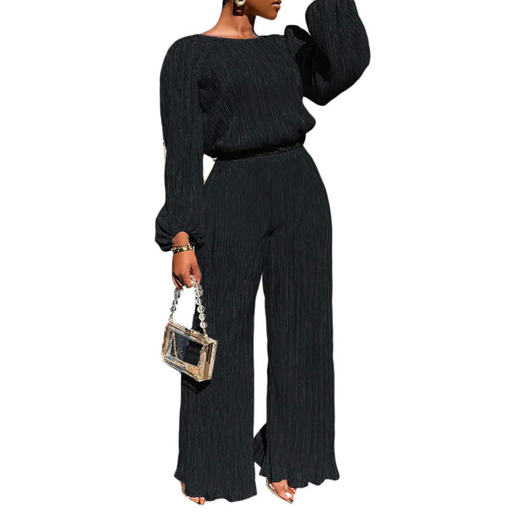 Women's 2 Piece Casual Outfits Long Sleeve Crop Tops Wide Leg Long Pants Sets Streetwear