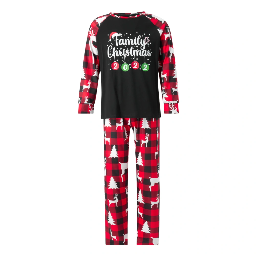 Christmas Pajamas for Family, Long Sleeve Letter Ball Print Tops + Plaid Pants Set