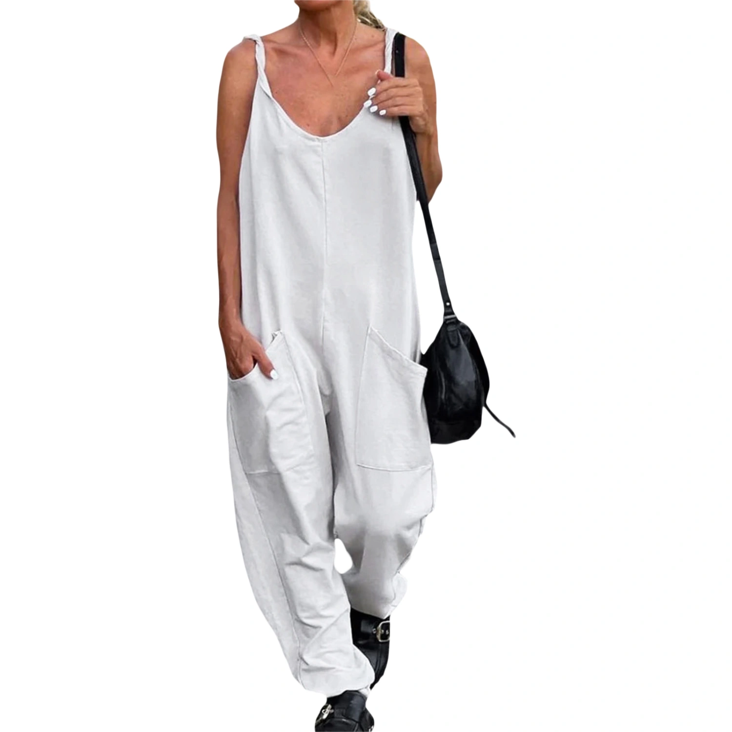 Women Loose Bib Overalls Solid Color Baggy Cargo Jumpsuit Romper Pants with Pockets Summer Streetwear