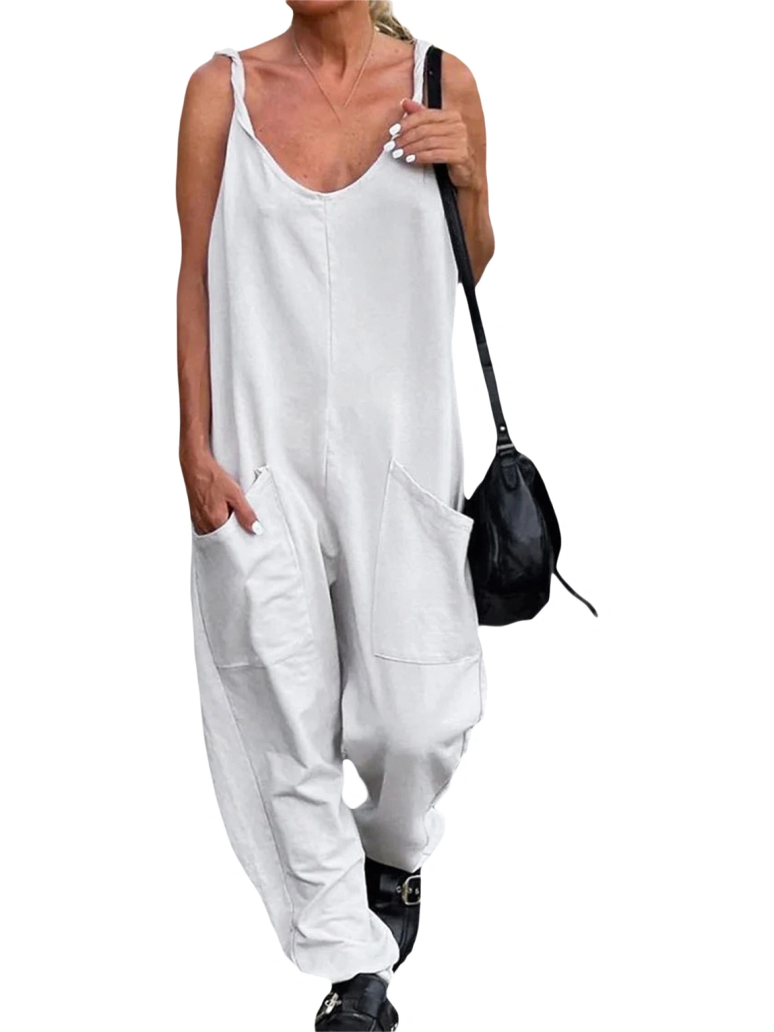Women Loose Bib Overalls Solid Color Baggy Cargo Jumpsuit Romper Pants with Pockets Summer Streetwear