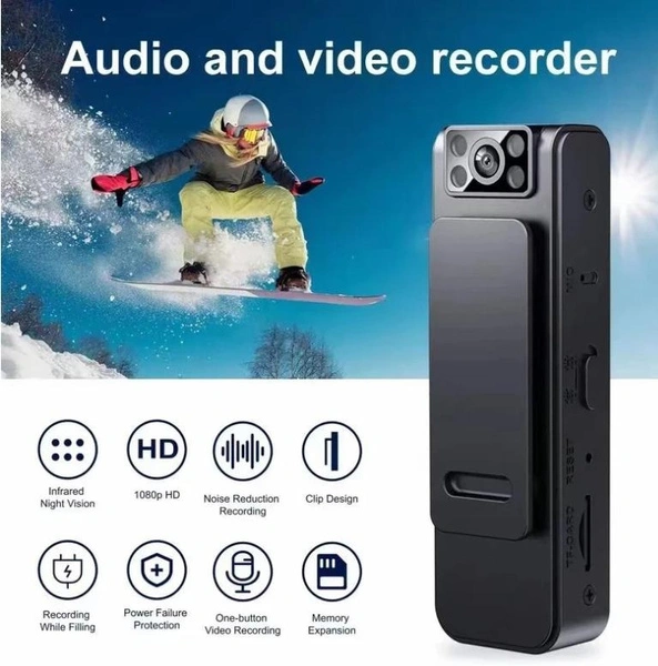 HD 1080P Noise Reduction Camera, Portable Wearable Video Recorder, Mini WiFi Body Mounted Camera with Audio/Video