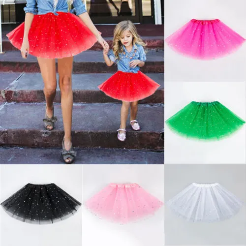 Mother Daughter Ballet Dance Skirt Star Glitter Sparkle Tutu Tulle Skirt Party Costume Dress