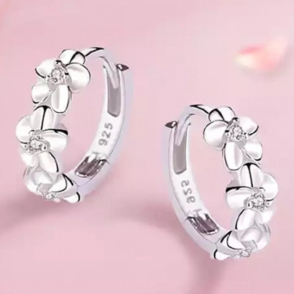 925 Sterling Silver Simple Cute Crystal Diamond Moissanite Flower Hoop Huggie Earrings for Women Girl Engagement Ear Studs Jewelry