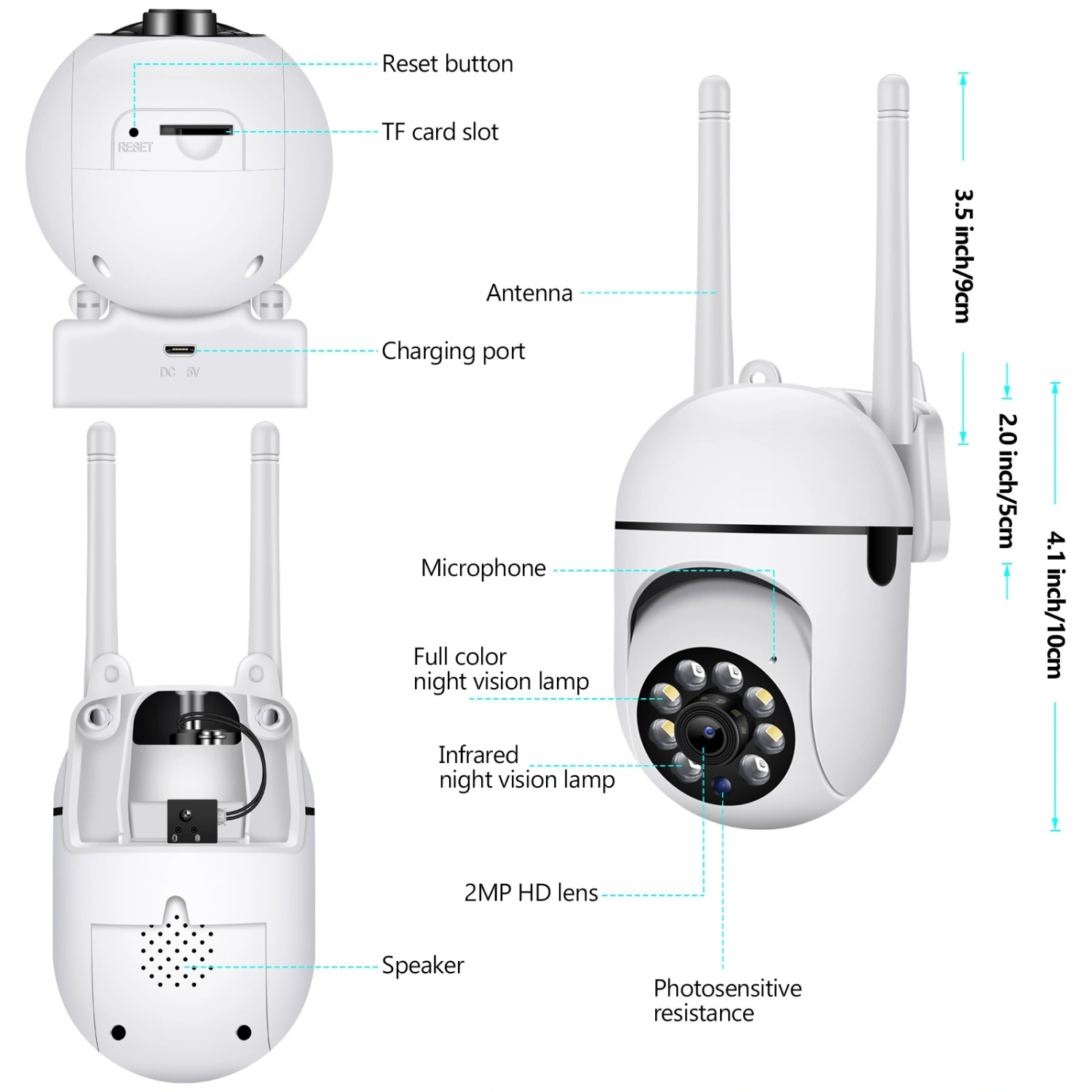 1080P 5G Dual Band Wifi Surveillance Camera 300W Full Color HD Video Security Protection Panoramic Monitoring Wireless IP Camera