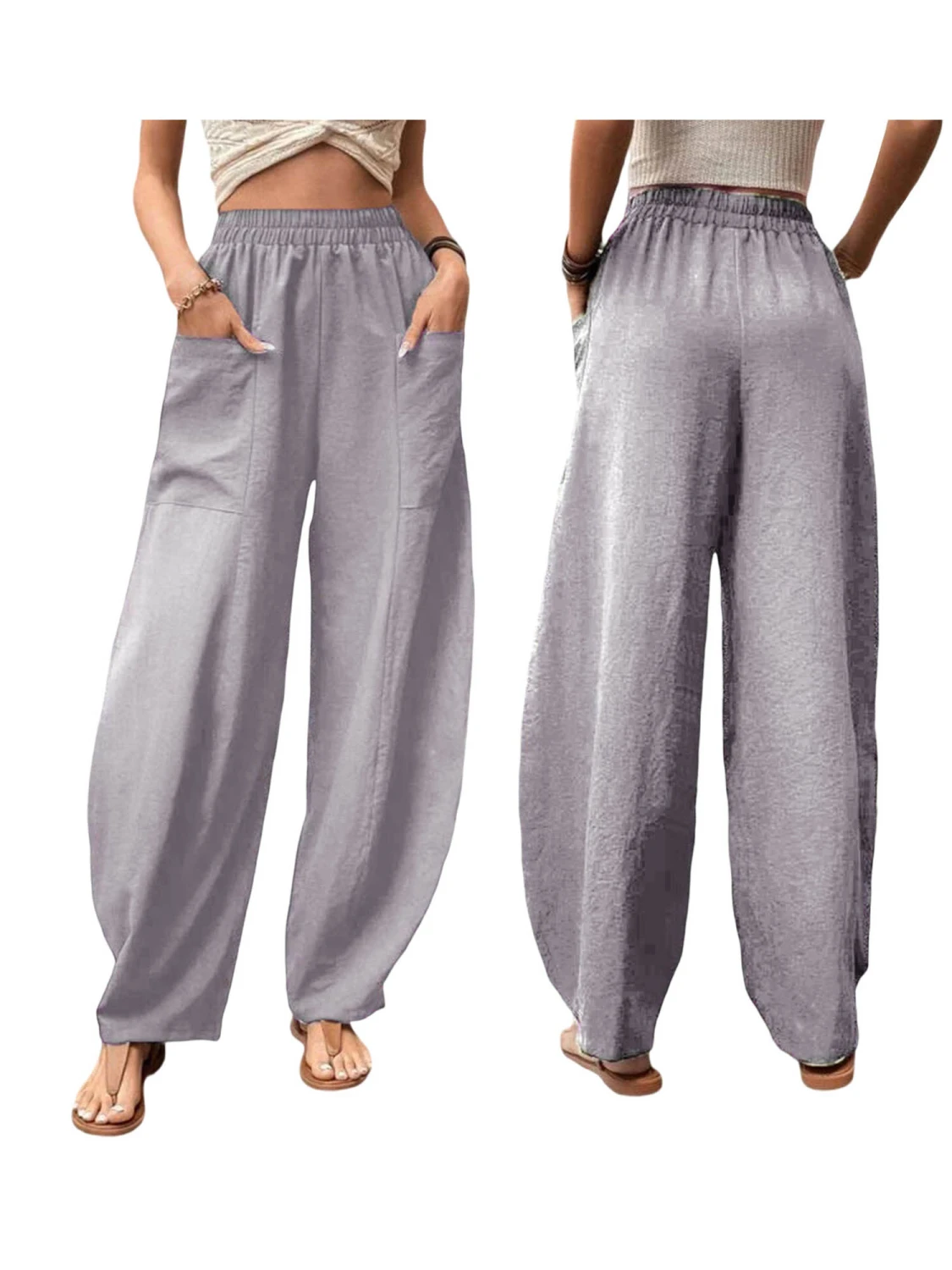 Women Casual Pants Solid Color Loose Elastic Waist Sweatpants Trousers with Pockets for Daily Work Streetwear