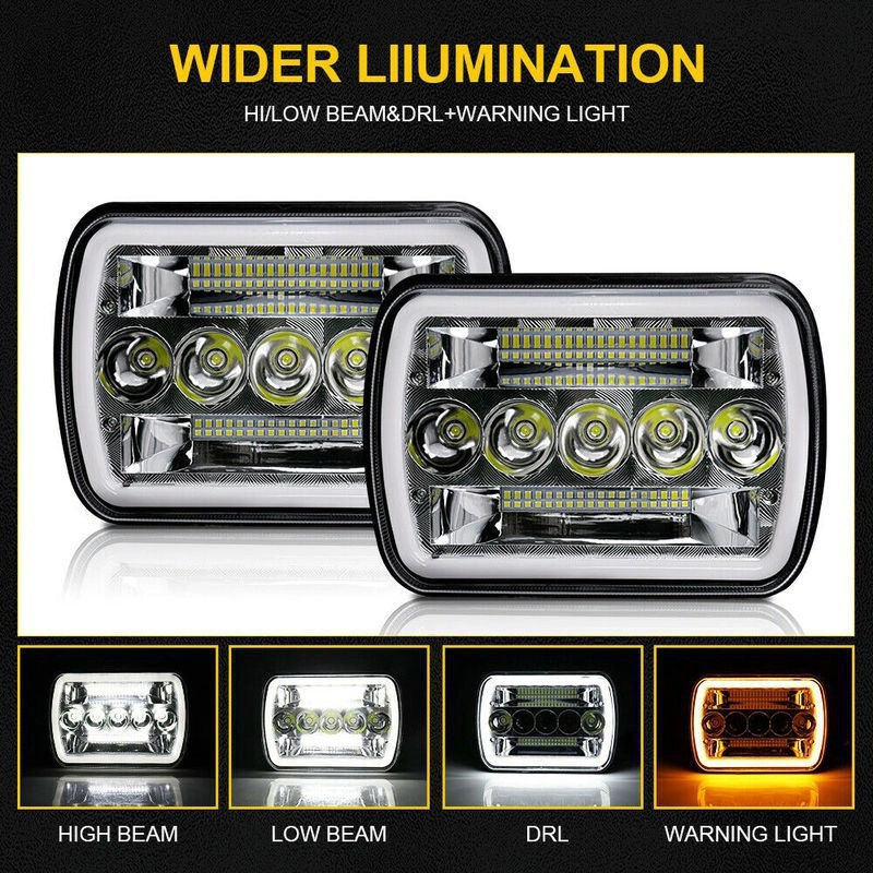7x6" 5X7 LED Headlight Hi-Lo Halo DRL Beam Car Light For Chevy Cargo Van 1500 2500 3500