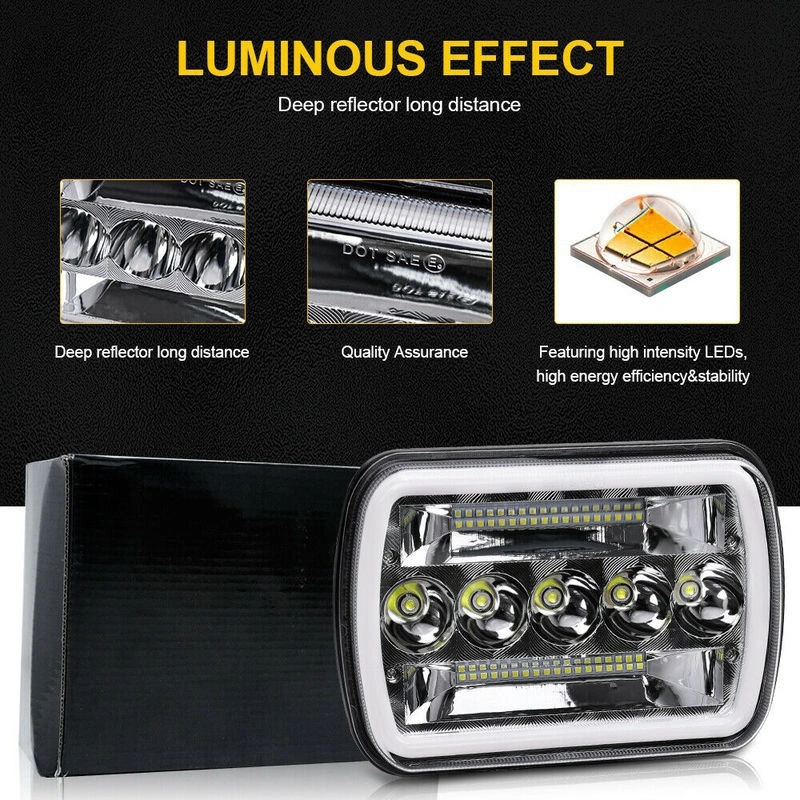 7x6" 5X7 LED Headlight Hi-Lo Halo DRL Beam Car Light For Chevy Cargo Van 1500 2500 3500