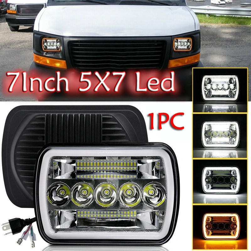 7x6" 5X7 LED Headlight Hi-Lo Halo DRL Beam Car Light For Chevy Cargo Van 1500 2500 3500