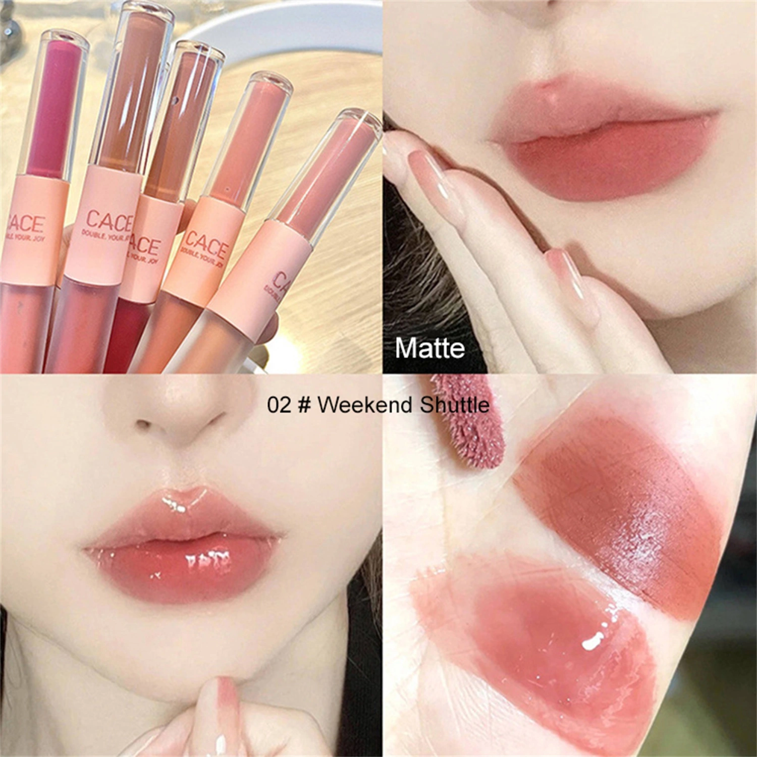 Double-end Liquid Lipstick, 2-in-1 Long Lasting Matte Mirror Finish Lip Mud Makeup Cosmetics