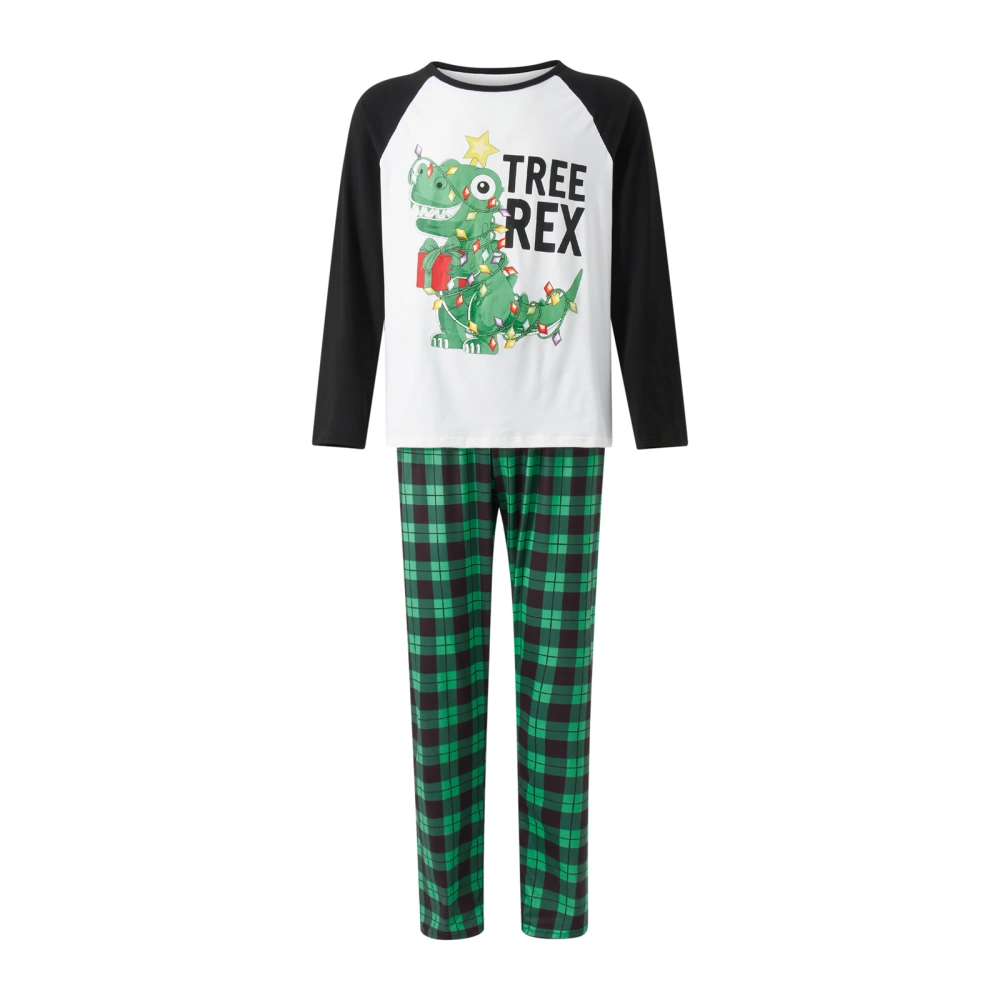 Christmas Pajamas for Family, Dinosaur Print T-Shirt + Plaid Pants Set