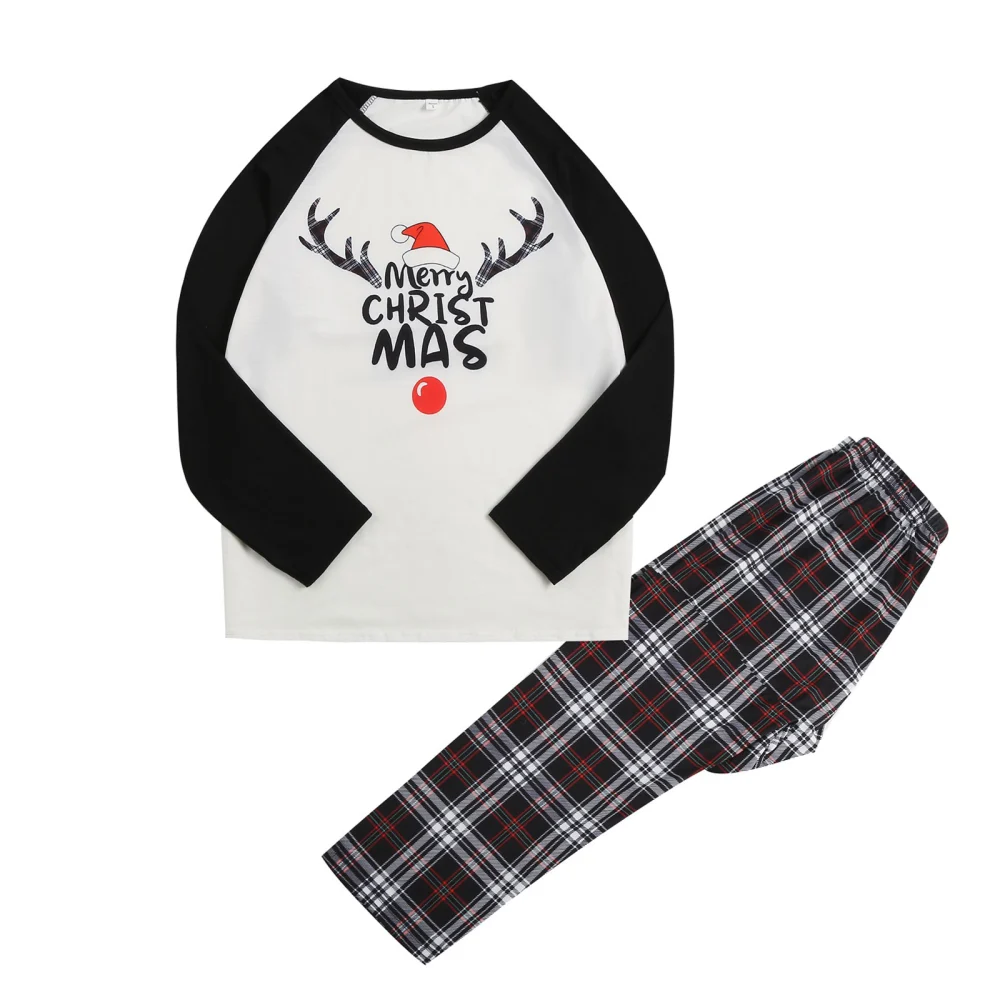 Family Matching Christmas Pajamas Sets Long Sleeve Elk Print Tops + Plaid Pants or Long Sleeve Patchwork Jumpsuit