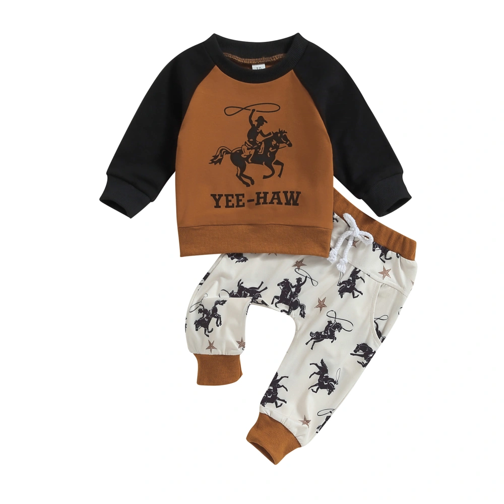 Baby Boys Pants Set, Long Sleeve Crew Neck Horse Letters Print Sweatshirt with Elastic Waist Sweatpants Infant Clothes