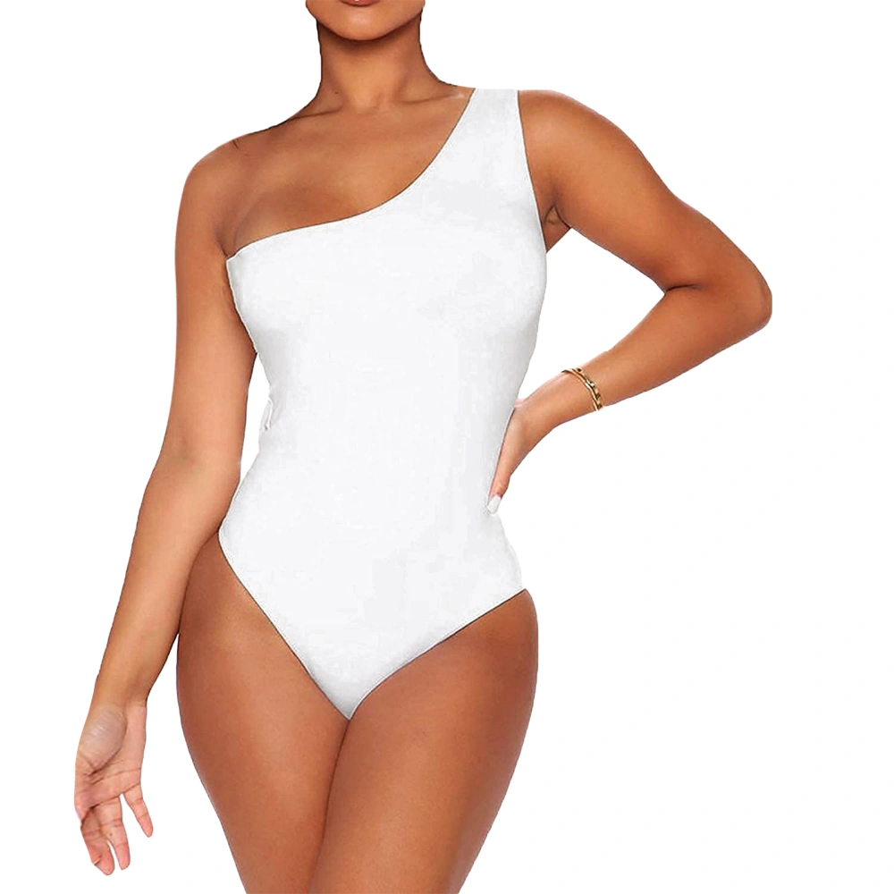 Women Bodysuit, Sleeveless One-shoulder Solid Color Slim Fit Summer Romper Clubwear