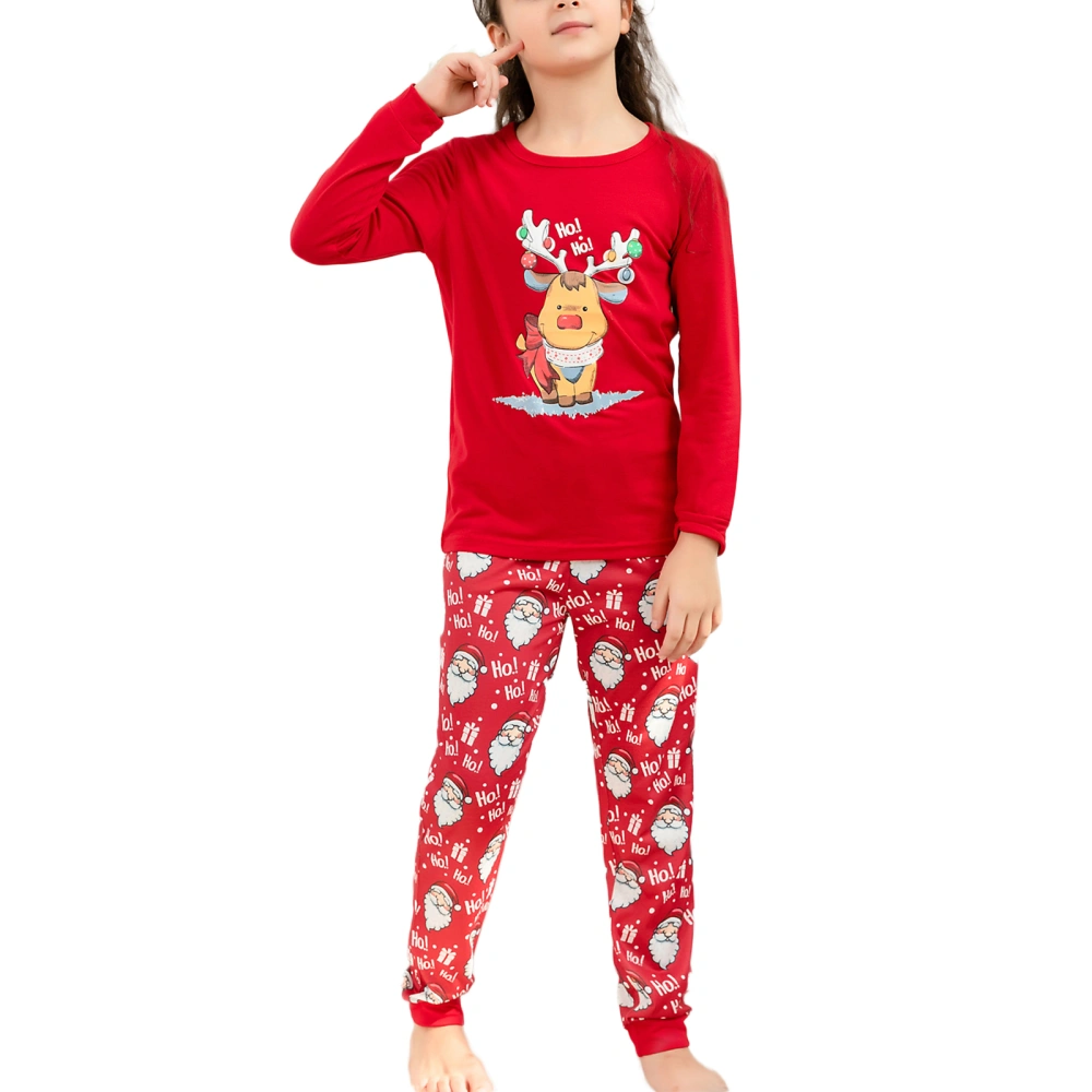 Family Matching Christmas Pajamas Set, Cartoon Elk Print Long Sleeve Tops + Santa Gift Box Letter Print Pants Sleepwear Set