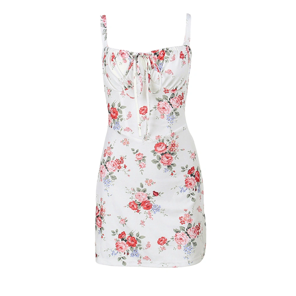 Women Floral Sleeveless Dress Summer Spaghetti Straps Corset Party Mini Dress for Cocktail Beach Streetwear