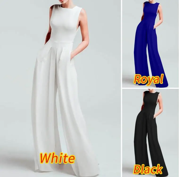 Womens Elegant Long Jumpsuit Dungaree Wide Leg Pants Sleeveless Pleated Casual Loose Playsuit Plus Size Overalls