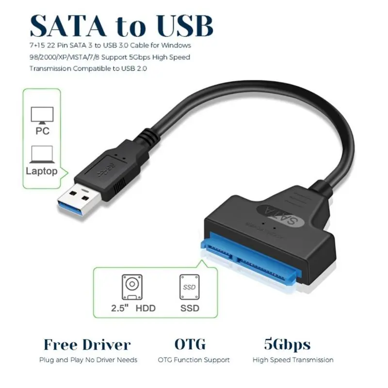 USB 3.0 To SATA 22pin Hard Drive Adapter Cable SATA To USB 2.0 Type C Converter External 2.5in HDD SSD Hard Disk Driver Data Transfer Adapter