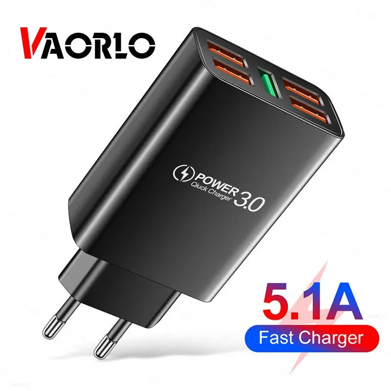 5.1A Phone Charger 5 USB Port Fast Charging EU US Charger For Iphone 11pro 11 13pro Quickly Charge