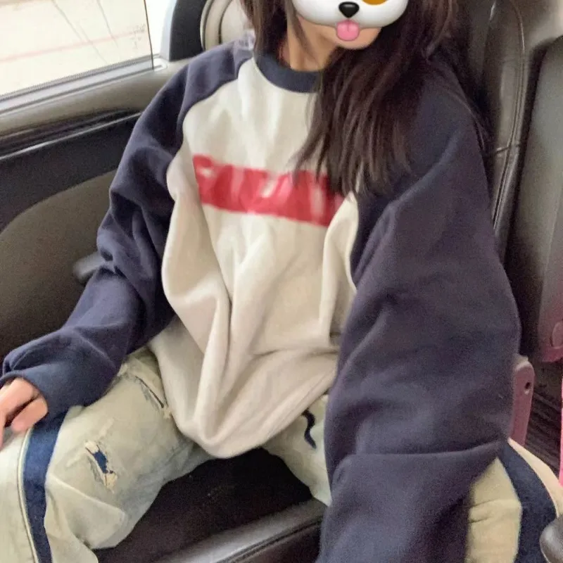 Black And White Color Matching Raglan T-shirt Loose Couple's Tops
