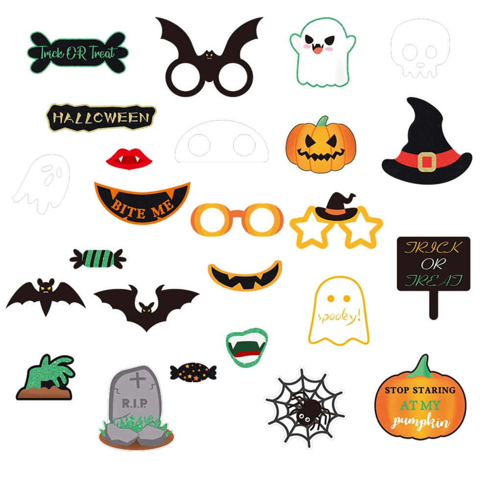 Halloween Photo Booth Props Funny 25 Pieces Selfie Props Kit with Sticks for Party Decorations Supplies