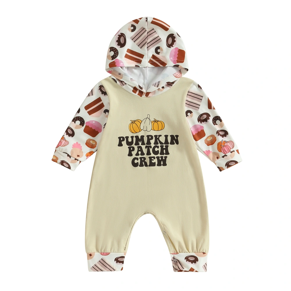 Infant Baby Halloween Jumpsuit Cartoon Pumpkin & Letter & Biscuits Print Long Sleeve Hood Romper