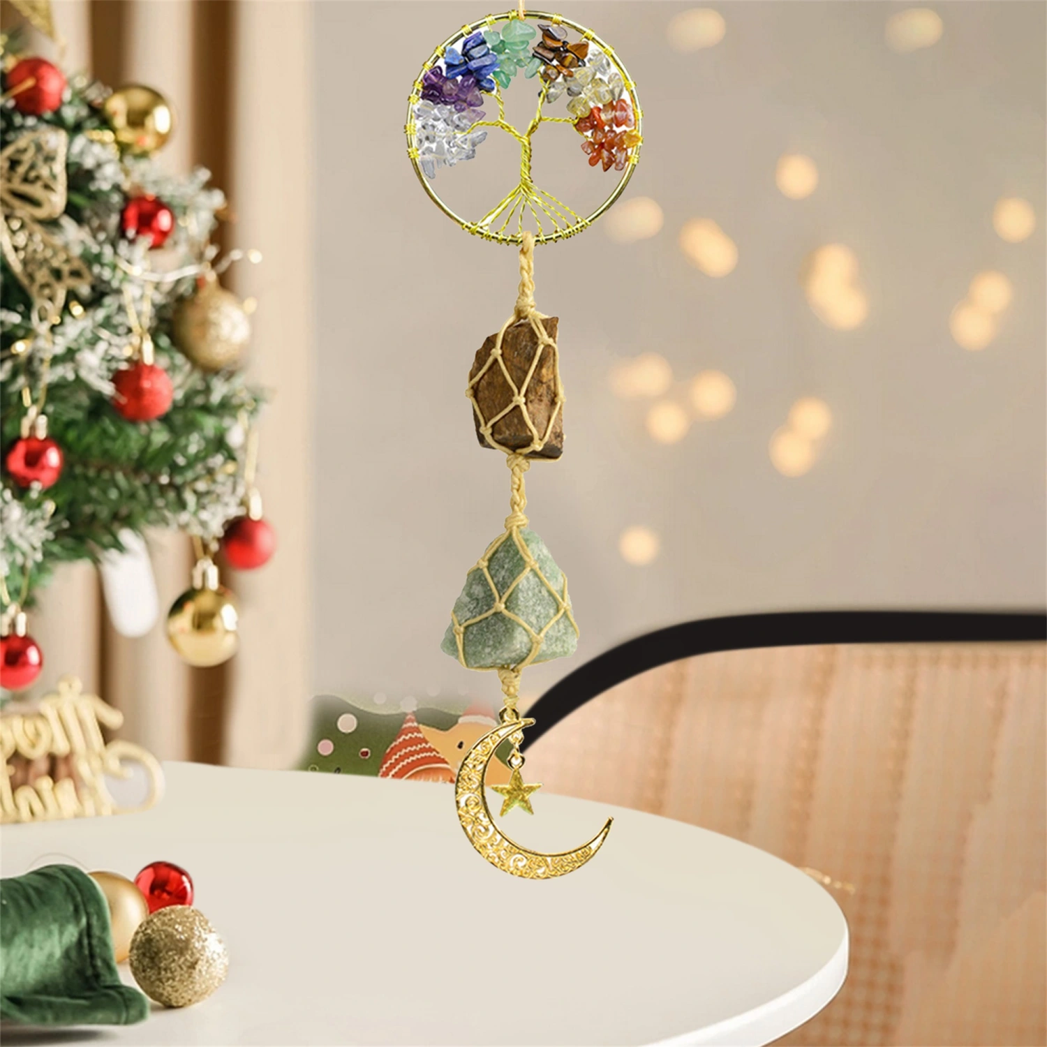 Chakra Stones Hanging Ornaments Car Rear View Mirror Decor Healing Crystal Accessories