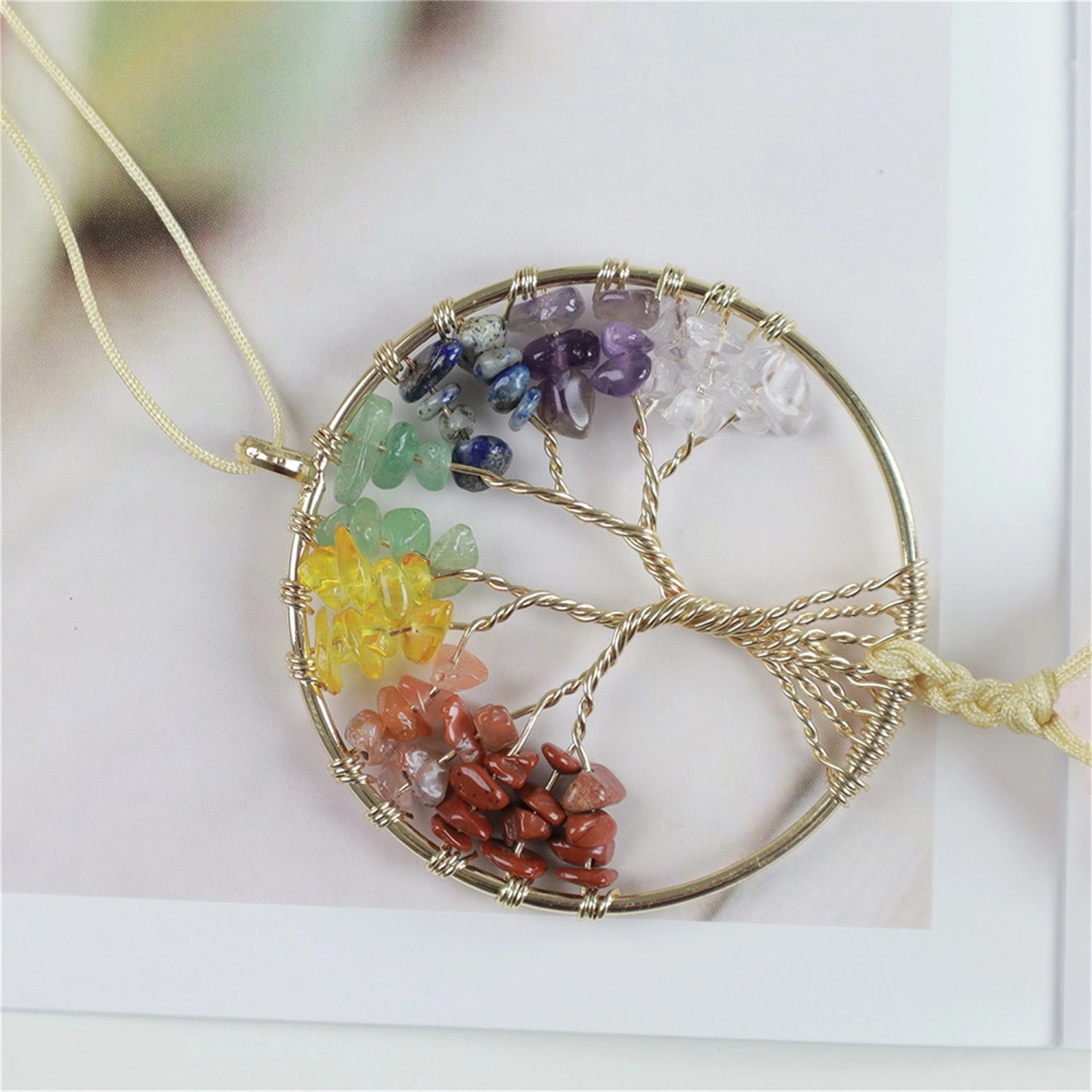 Chakra Stones Hanging Ornaments Car Rear View Mirror Decor Healing Crystal Accessories