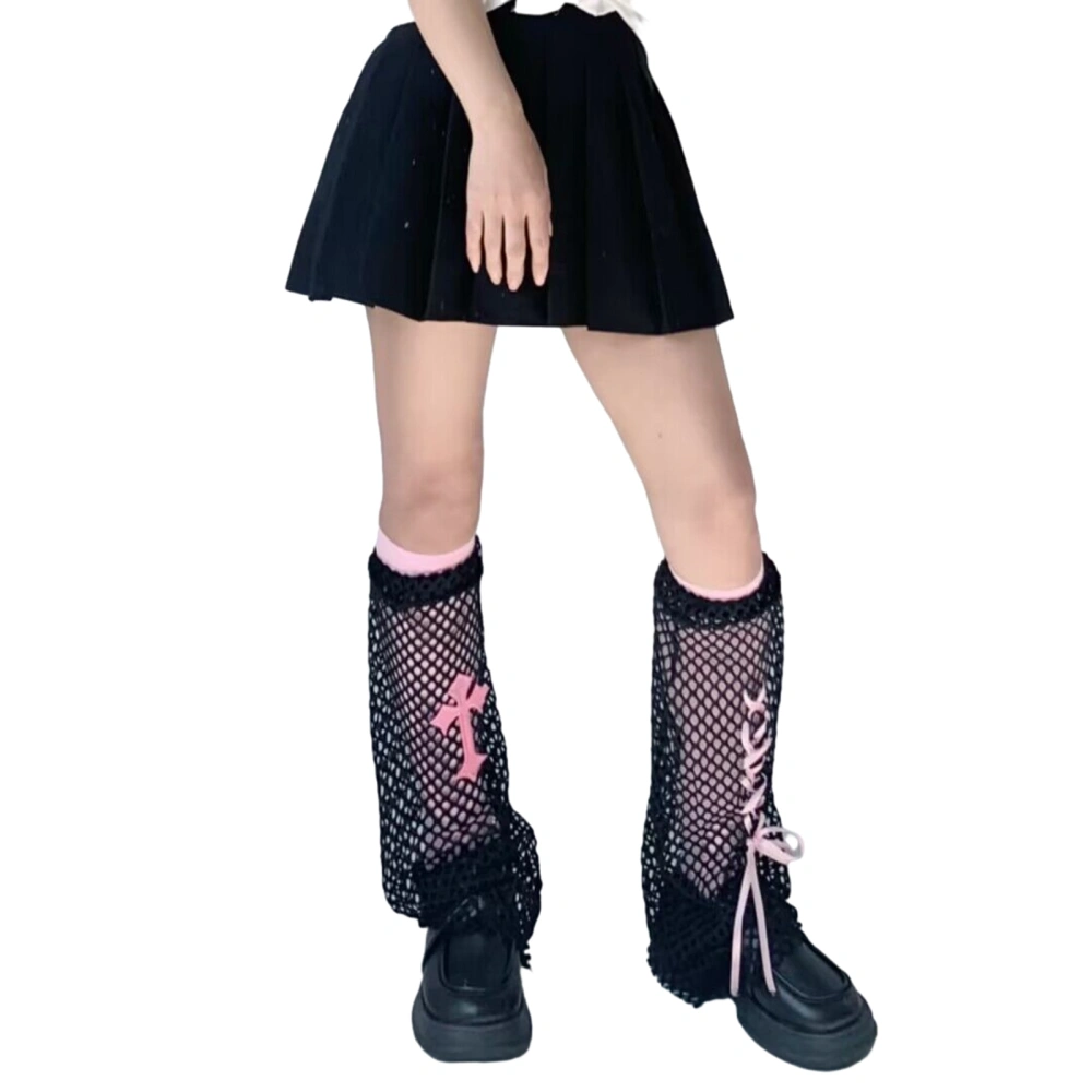 Women's Cute Leg Warmers Cross Pattern Knee High Socks Boot Cuffs Japanese Harajuku Kawaii Long Socks