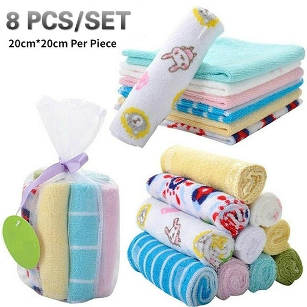 8Pcs Baby Infant Newborn Cotton Bath Towel Washcloth Bathing Feeding Wipe Cloth Soft And Comfortable