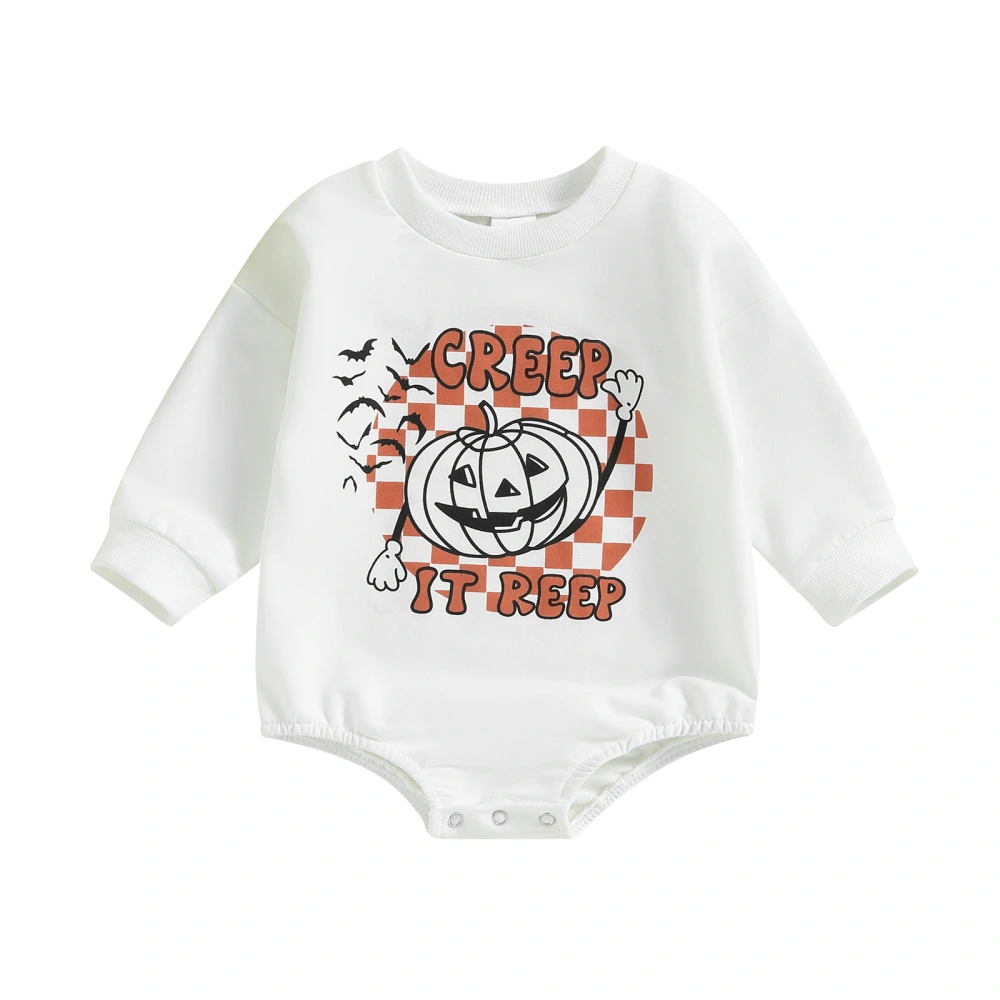 Baby Girls Boys Sweatshirts Rompers Halloween Clothes Bat Pumpkin Letter Print Long Sleeve Toddler Jumpsuits Fall Bodysuits