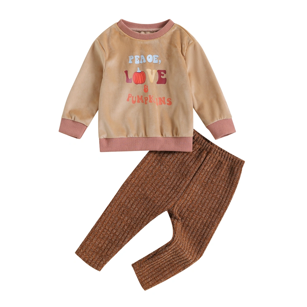 Girls Boys 2-piece Outfit, Long Sleeve Crew Neck Letters Print Sweatshirt with Knit Pants Halloween Clothes