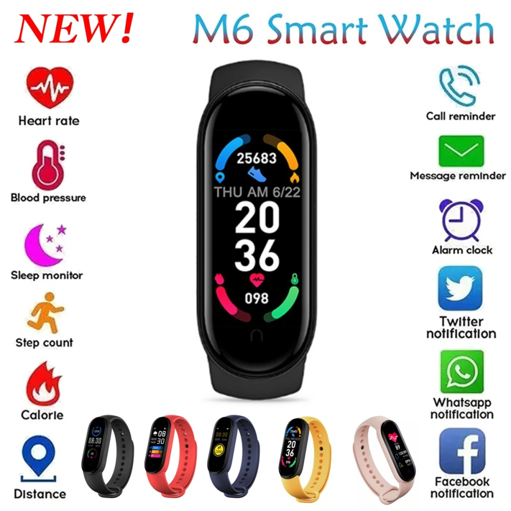 2023 M6 Smart Bracelet Men Women Sport Smartwatch Heart Rate Blood Pressure Monitor Fitness Tracker Watch For Android and IOS