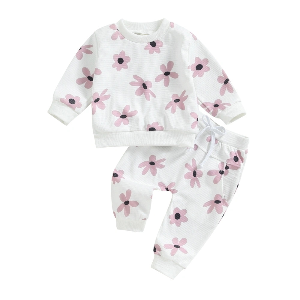 Baby Girl 2Pcs Fall Outfits Long Sleeve Floral Print Sweatshirt + Camouflage Pants Set Toddler Clothes