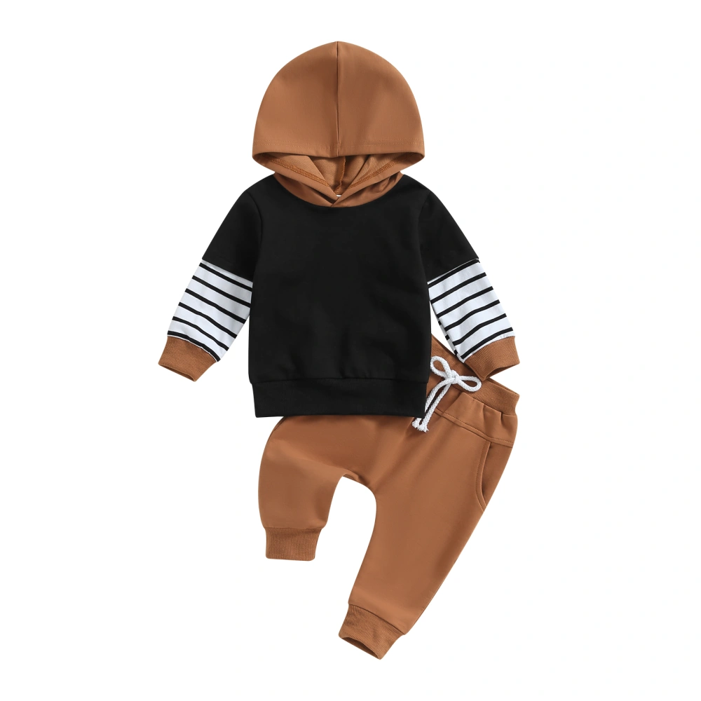 Baby Boys Pants Set, Long Sleeve Hooded Striped Sweatshirt with Elastic Waist Sweatpants Infant Clothes