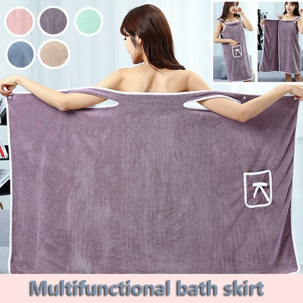 Multifunctional Ladies Travel and Leisure Coral Fleece Bath Towel Can Wear Female Adult Sling Bath Skirt Soft Absorbent Bathrobe