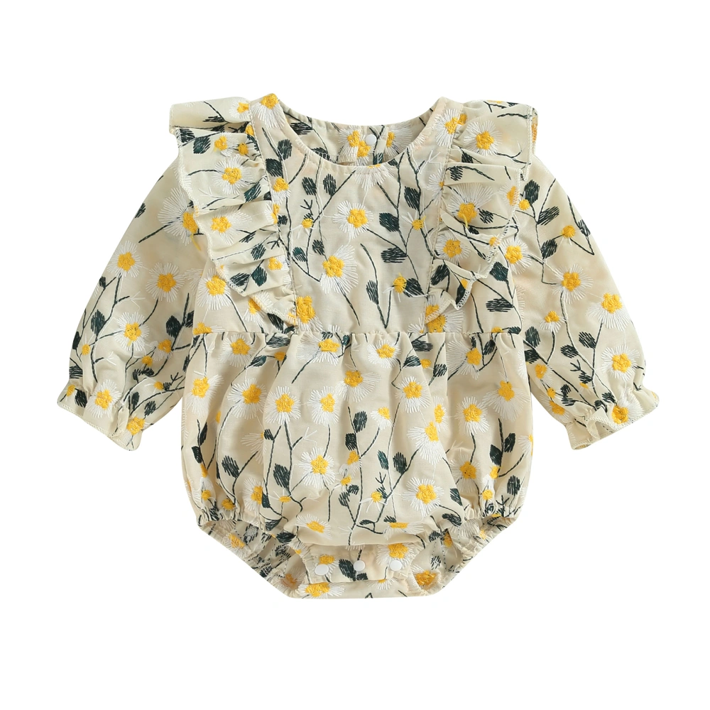 Baby Girl Fall Romper Ruffle Long Sleeve Floral Embroidery Bodysuit Newborn Playsuit