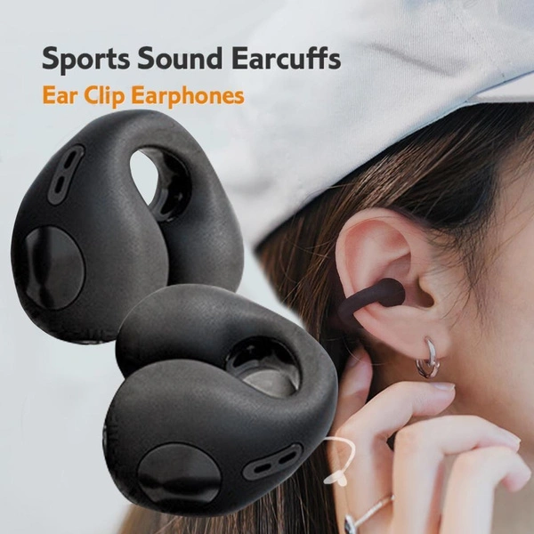 Painless Wear Sport Headphones, Open Ear Wireless Bluetooth Headsets, 9D Stereo Sound Ear Clip Bluetooth Earphones, Wireless Earhook Earbuds with Microphone