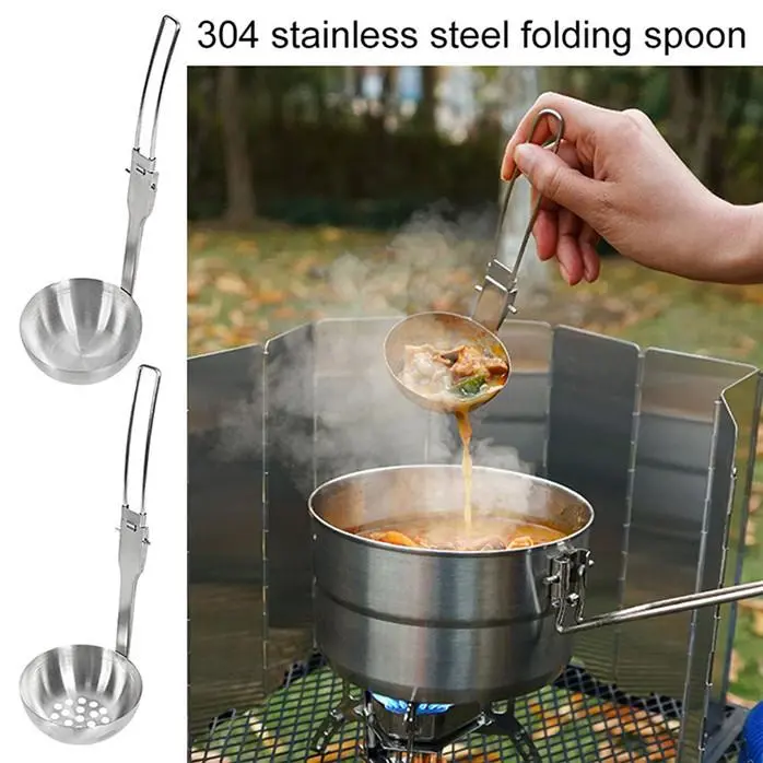 Outdoor Camping Portable Foldable Soup Ladle Picnic Tableware Folding Spoon