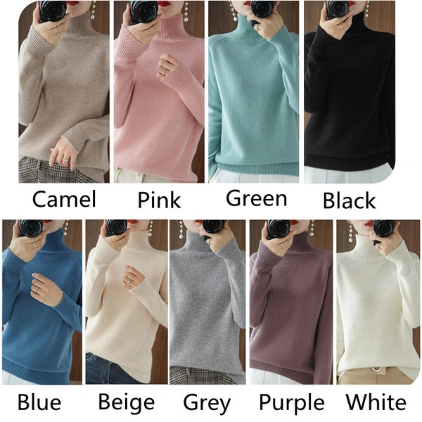 Winter Warm Cashmere Turtleneck Sweater Ladies Solid Color Knitted Pullover Women Fashion Long Sleeve Loose Thick Female Sweaters