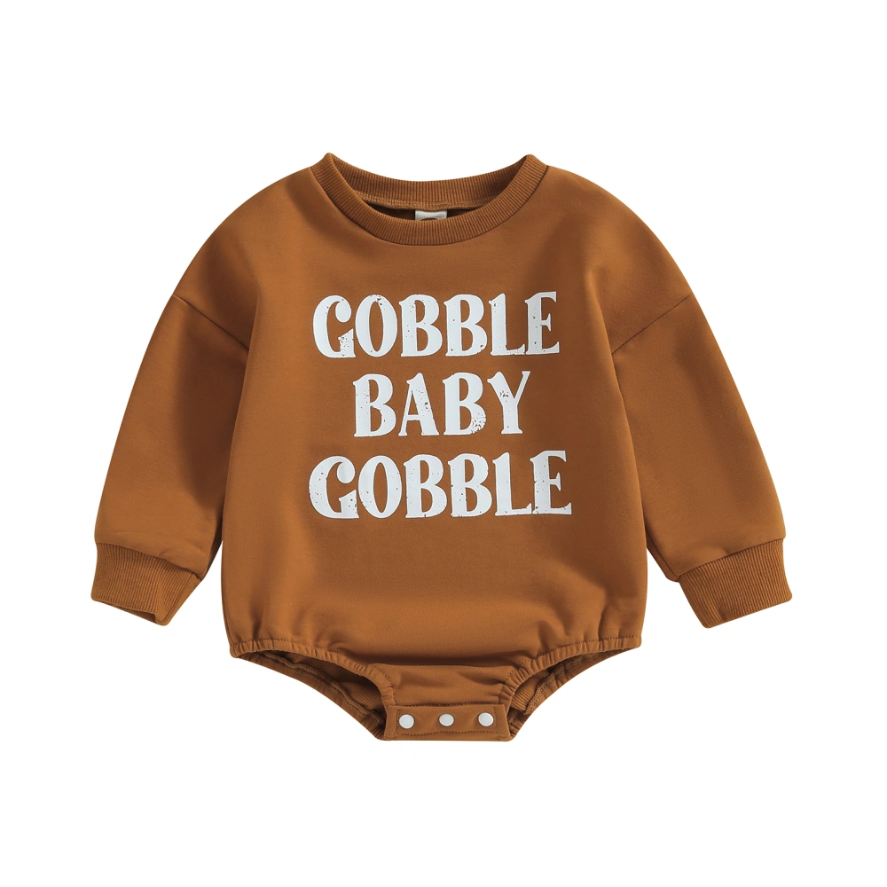 Baby Boys Thanksgiving Casual Romper Brown Long Sleeve Crewneck Letter Print Playsuit