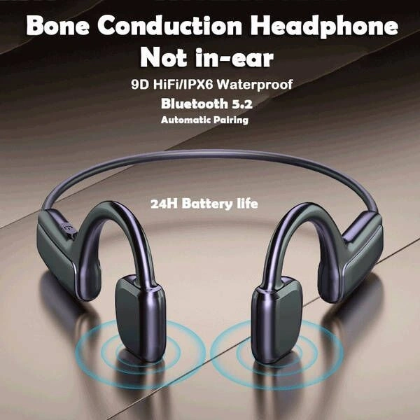 Newest Bluetooth 5.1 Bone Conduction Headphones Open Ear Bluetooth Wireless Headphones Earhook Bluetooth Sports Waterproof Neckband Earphones with Microphone 9D HiFi Stereo Wireless Headphones for Running, Sports, Fitness, Gym