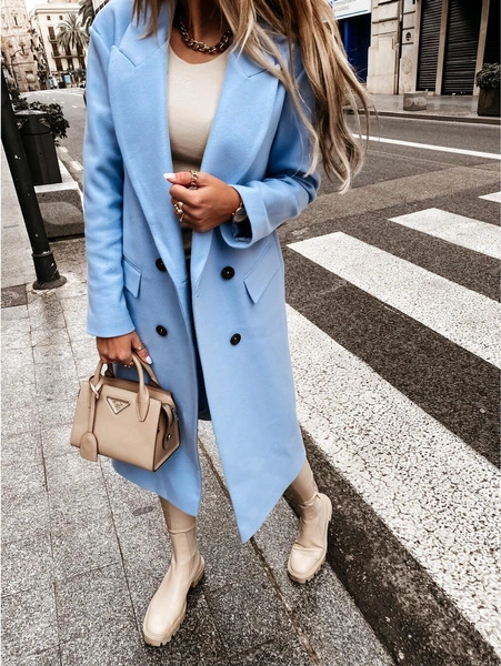 Womens Relax Fit Trench Coat Lapel Collar Long Cardigan Solid Color Long Sleeve Overcoat Double Breasted Coat