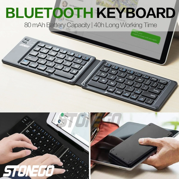 Portable Wireless Bluetooth Keyboards, Foldable BT Silent Keyboard Rechargeable Full Size Ultra Slim Folding Key Board STONEGO Electronic Accessories for I-Products Android Windows Smartphones Tablets and Laptops