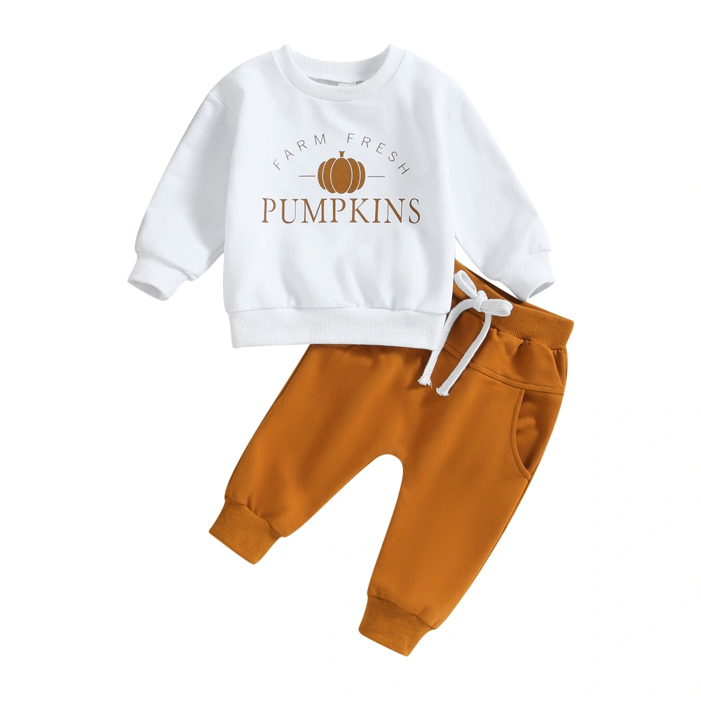 Toddler Boys 2PCS Pants Sets Long Sleeve Pumpkin Print Sweatshirt Tops and Drawstring Pants Sets