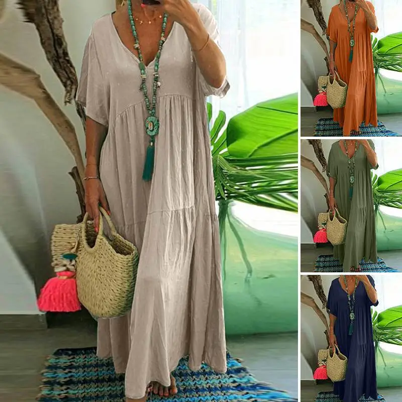 Patchwork Long Dress Batwing Short Sleeve V-neck Lace Summer Women Beach Maxi Dress Vestidos