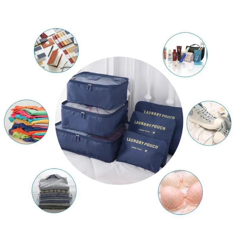 Travel Waterproof Nylon Zipper Mesh Storage Bag Set For Clothes Pouch Luggage Organizer Container