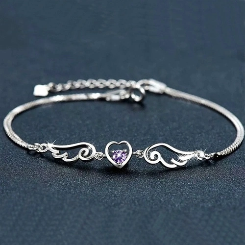 The 925 Sterling Silver Heart Charms Barcelet Jewelry for Women Angel Wing Charm Chains Bangle Jewelry