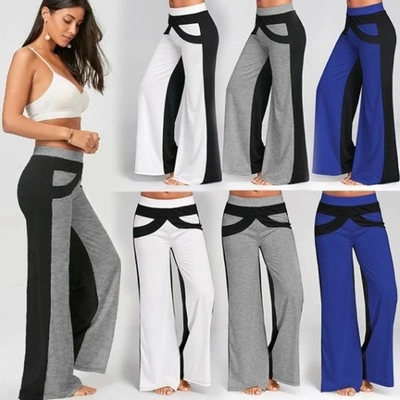 Women Casual High Waist Flare Wide Leg Long Pants Trousers