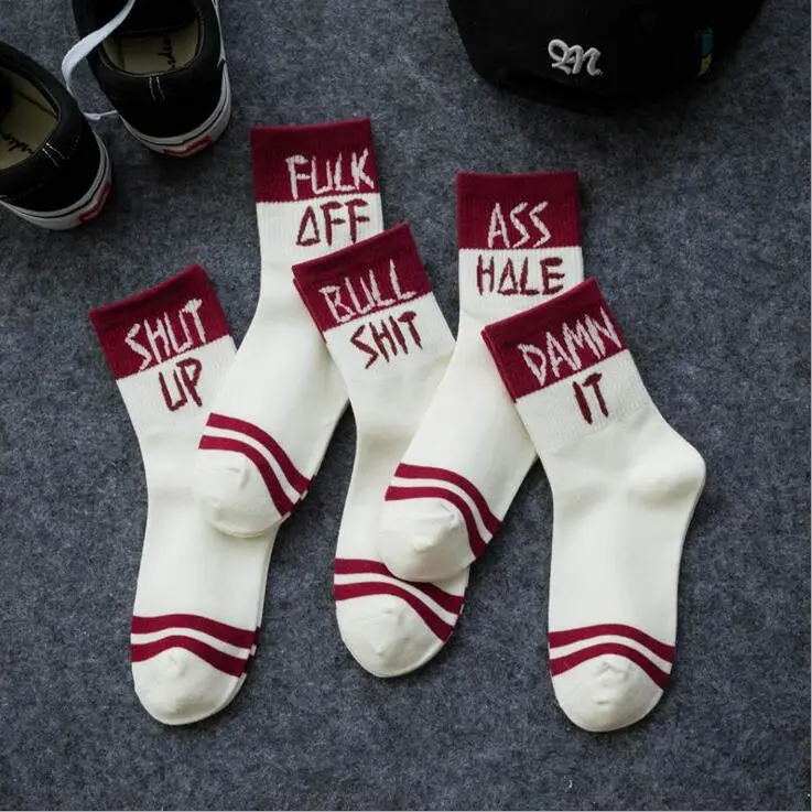 Funny Cool Letter Print Socks Cotton Socks