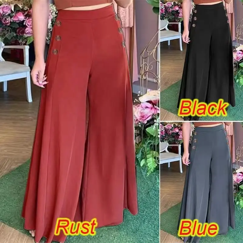 ZANZEA Women Fashion Trousers High Waist Elegant Ladies Cotton Plain Ladies Wide Legs Long Pants